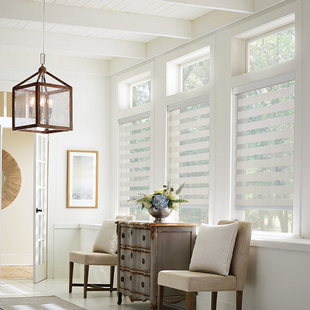 Transitional shades in a Charlotte living room