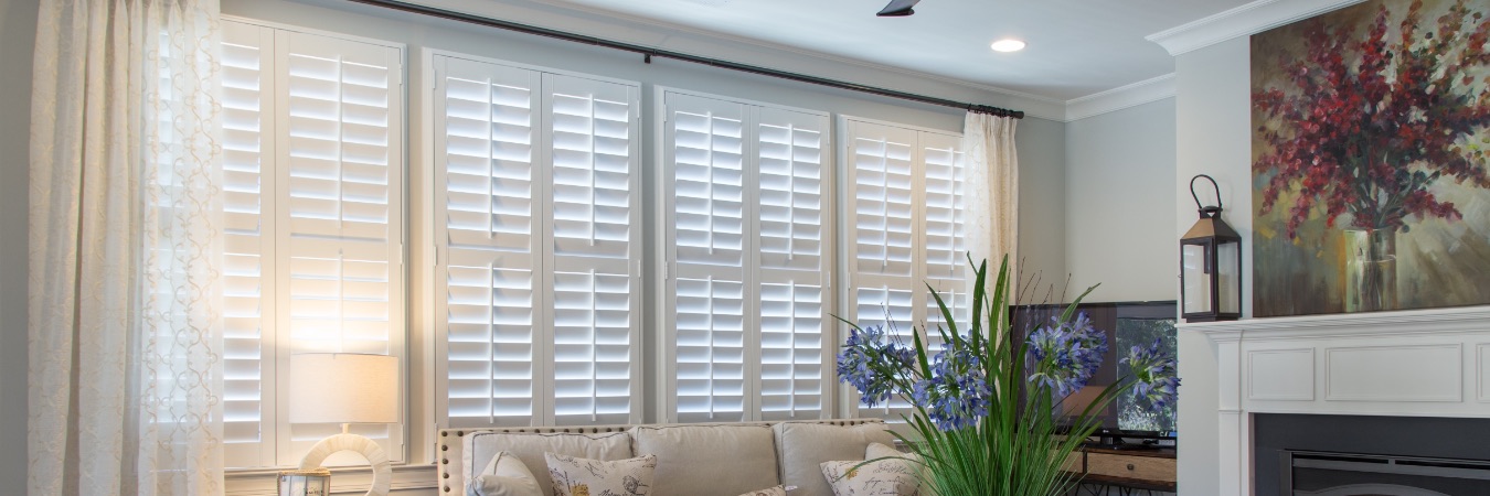 Polywood plantation shutters in Charlotte living room