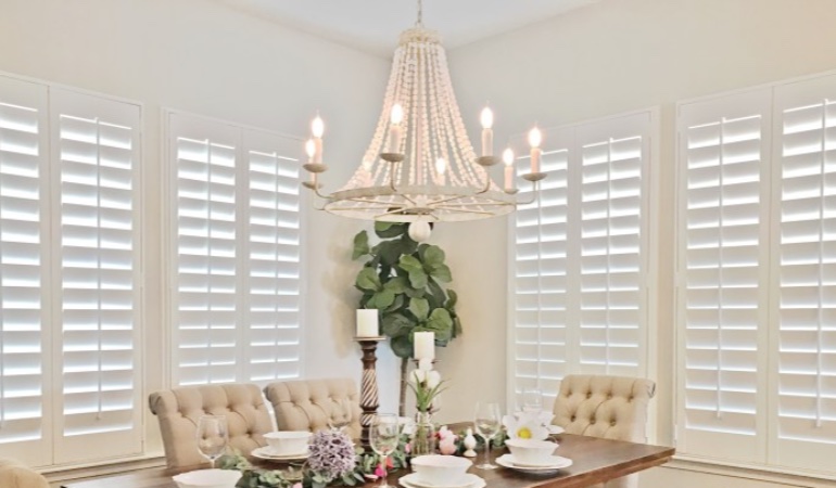 Polywood shutters in a Charlotte dining room.