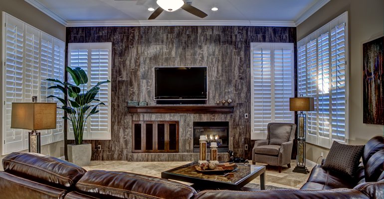 Charlotte living room with shutters