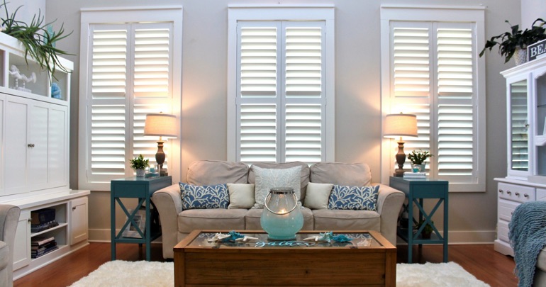 Charlotte living room indoor shutters